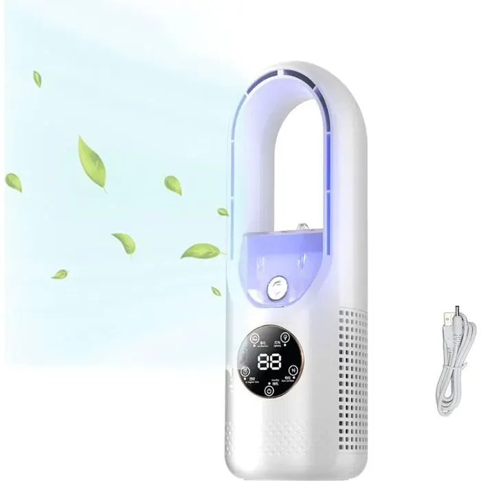 Ventilateur Table Sans Pales Humidificateur 6 Vitesses LED Minuterie