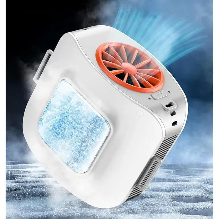 Ventilateur Tee Shirt Portable avec Glacon Plaque de Refroidissement Ventilateur de Cou Ceinture 10000mAh Rechargeable Gris