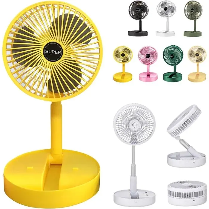 Ventilateur télescopique jaune USB pliable sur pied oscillant silencieux - Compact dortoir chambre voyage camping NORVYN