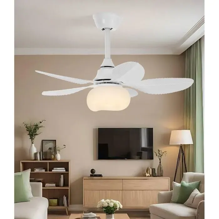 Ventilateur terrasse 80cm design tropical avec éclairage LED 6 vitesses télécommande pour pergola jardinBlancM607