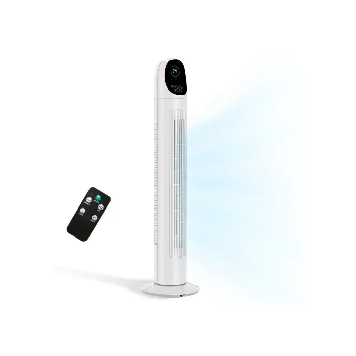Ventilateur Tour - 34 pouces - Télécommande - Silencieux - 3 Vitness - Minuterie 9H — coloris Blanc