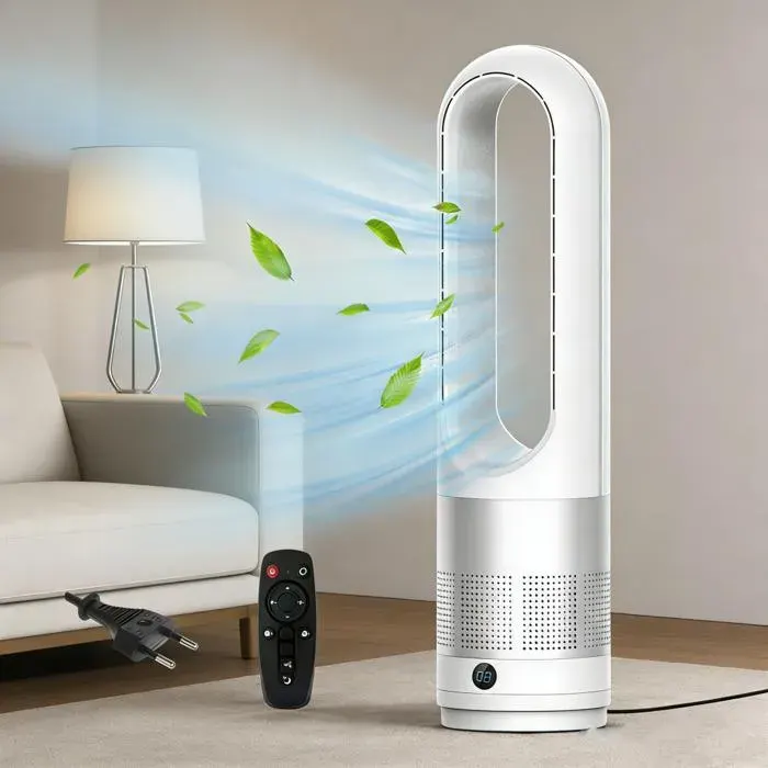 Ventilateur tour avec télécommande ventilateur sans pales avec minuterie 8H 8 vitessesoscillant à 80° ventilateurs sur pied