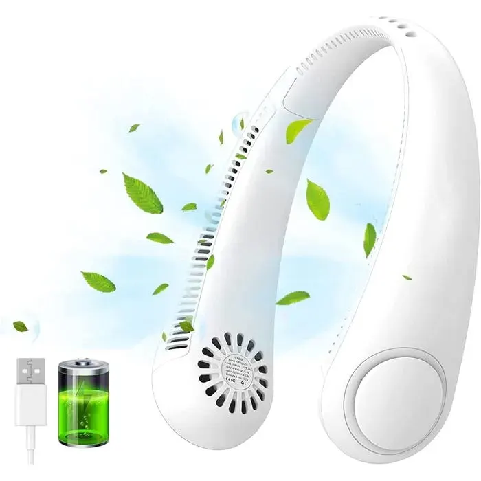 Ventilateur tour de cou portable - LA RURALE - Rechargeable USB - Mains libres - 3 vitesses réglables - Blanc
