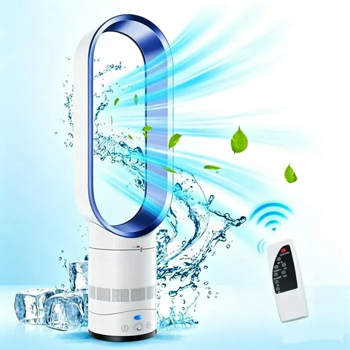 Ventilateur Tour Sans Pales 16 80° Oscillation Vitesse Continue LED Minuterie 120min Silencieux 40dB Pour Maison Bureau Bleu