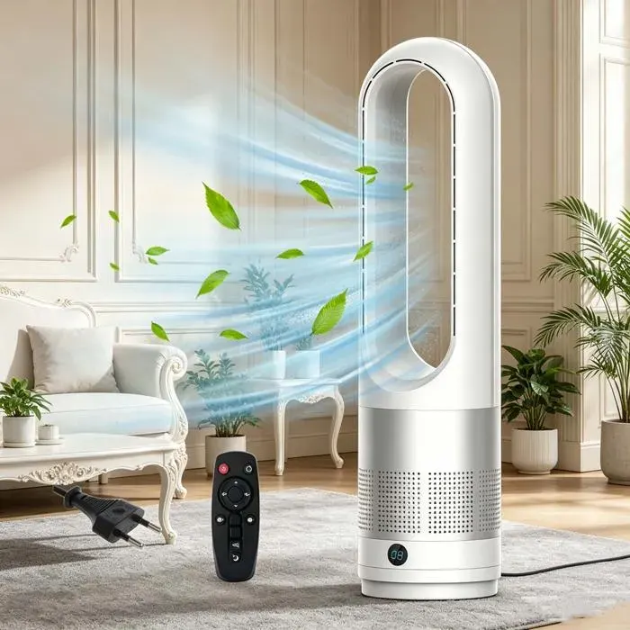 Ventilateur Tour Sans Pales 18 Pouces–Ultra Silencieux 5 vitesses Télécommande 8H Timer80° Oscillation–Idéal pour nuit paisible