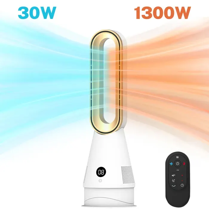 Ventilateur Tour Sans Pales avec Chauffage Et Refroidissement ÉlectriqueAvec télécommande 8 vitesses de ventilation.