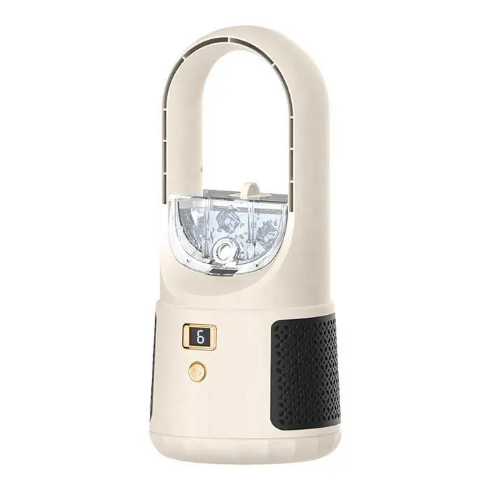 Ventilateur Tour Sans Pales avec Humidificateur - 1200mAh Rechargeable - 6 Vitesses Affichage Digital - Beige