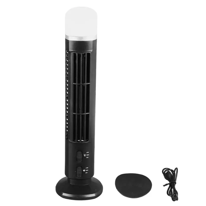Ventilateur tour sans pales avec lumière – Économe en énergie et sécurisé – Pour chambre bureau et camping-car – Noir