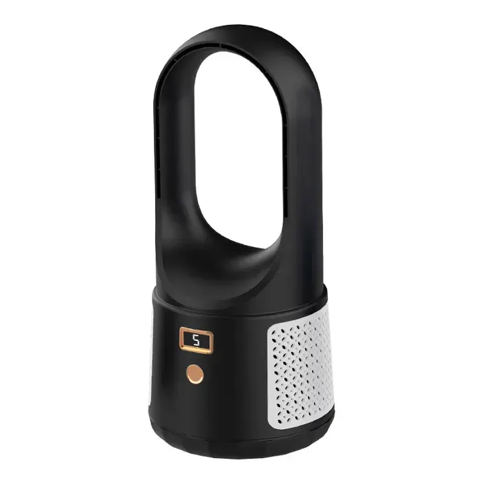 Ventilateur Tour Sans Pales - Rechargeable USB-C Affichage Digital 6 Vitesses Portable - Noir 33 x 14.6 cm