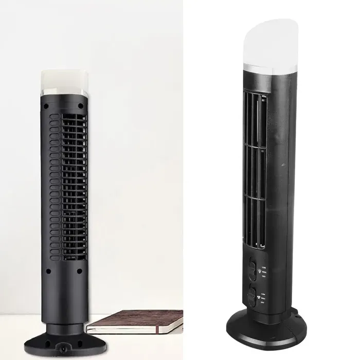 Ventilateur tour sans pales USB avec lumière – Mini bureau noir 105×33 cm – pour étude travail et maison