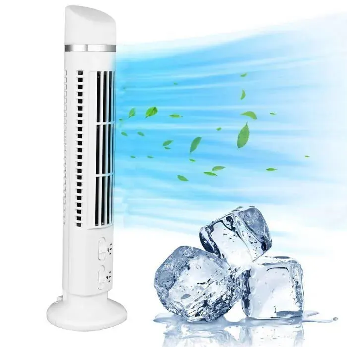 Ventilateur Tour sans PalesVentilateurs Oscillants Intérieur à 90° Ventilateur Portable USB sur PiedBlanc-10x38cmavec éclairage