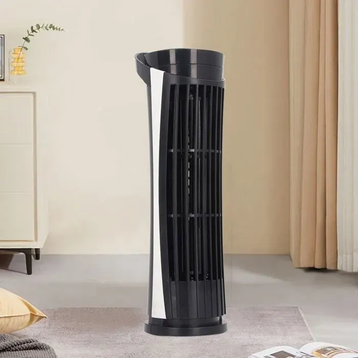 Ventilateur tour USB sans pales – 2 vitesses 34 dB lampe intégrée Vent à grand angle de 90° mini bureau noir–26x8cm