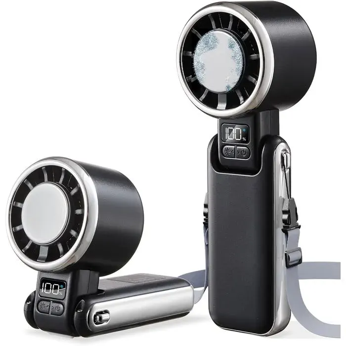 Ventilateur turbo portable avec refroidissement à glace 5 vitesses haute vitesse 4400 mAh rechargeable Noir