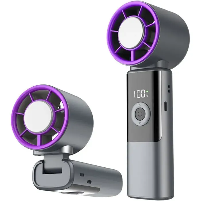 Ventilateur Turbo Portable – Mini Rechargeable LED 3 Vitesses – Appareil Fraîcheur pour Bureau & Voyage – Gris