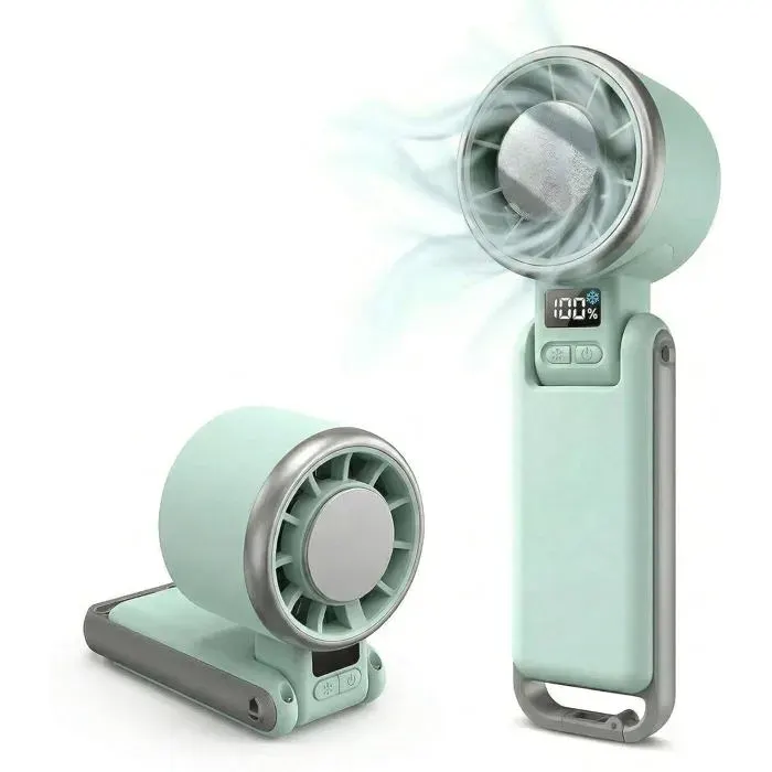 Ventilateur turbo portable rechargeable avec plaque refroidissement glace écran numérique 5 vitesses pliable 13h voyage plage