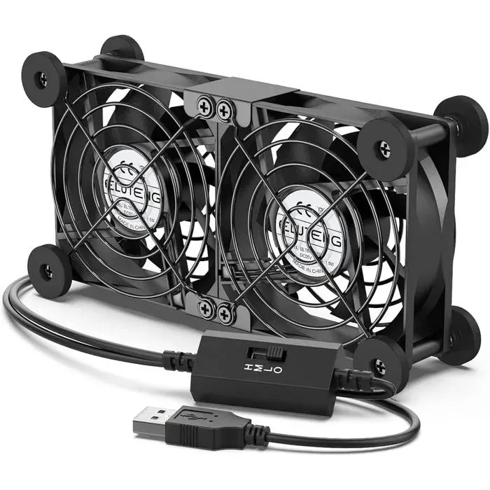 Ventilateur USB 8cm 5V 2 en 1 avec 3 vitesses réglablesdouble ventilateur USB Ventilateur dordinateur avec 8 pieds amortisseurs