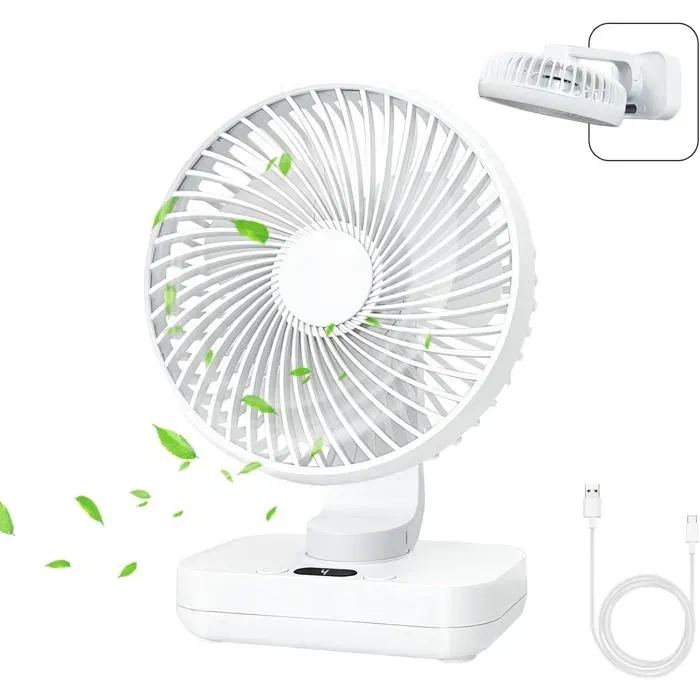 Ventilateur USB Automatique Oscillant de Table Portable - Mini 4000mAh Batterie Silencieux 4 Vitesses Rechargeable pour Bureau