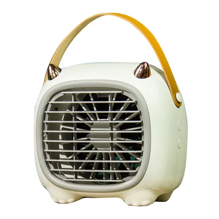 Ventilateur USB brumisateur 3 vitesses – Style cartoon mignon avec poignée – Pour bureau maison et camping – Blanc