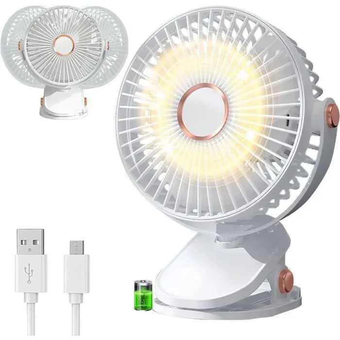 Ventilateur USB de bureauVentilateur à pince3 vitesses Rotation à 360°Portable Mini Ventilateur de Bureau USB pour MaisonBlanc