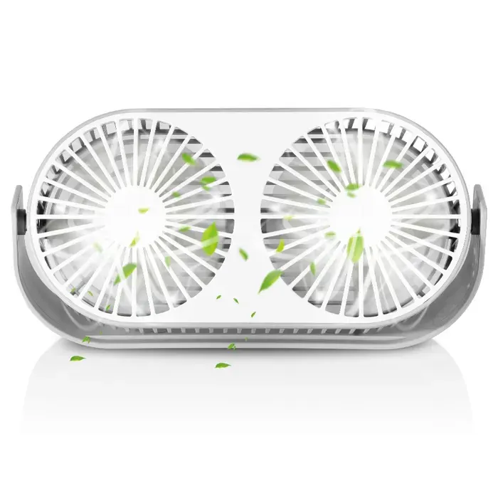 Ventilateur USB double tête – 3 vitesses silencieux rotatif 360° – Bureau maison blanc