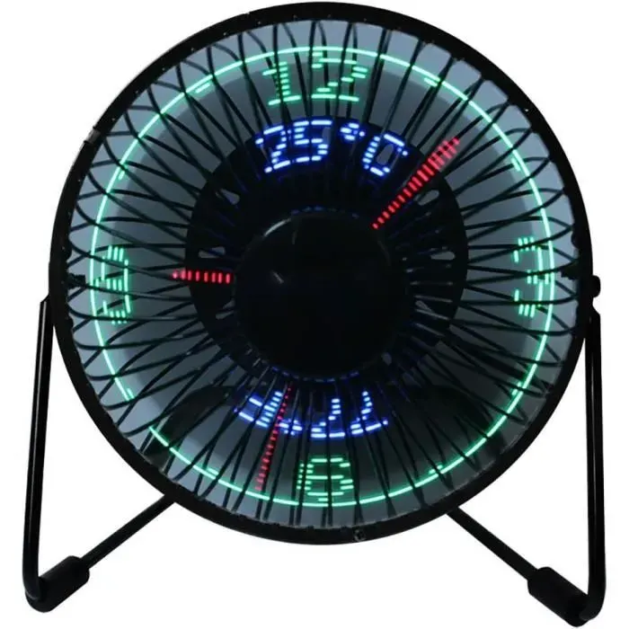 ventilateur USB flexible à LED 6 pouces Ventilateur portable avec rotation à 360° et affichage de lhorloge et de la température