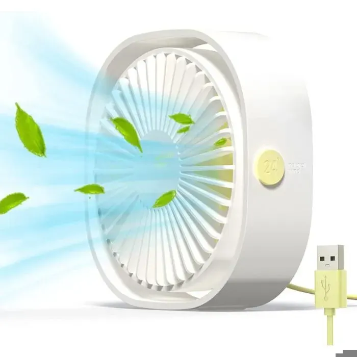 Ventilateur USB Mini Ventilateur Portable Ventilateur Silencieux Ventilateur Bureau 3 Vitesses Réglable Alimenté par USB(Blanc)