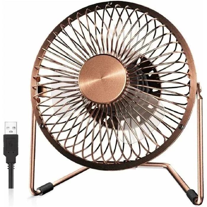 Ventilateur USB– Moteur silencieux 2 vitesses rotation 360° cadre métal – Bureau/PC – 6 pouces