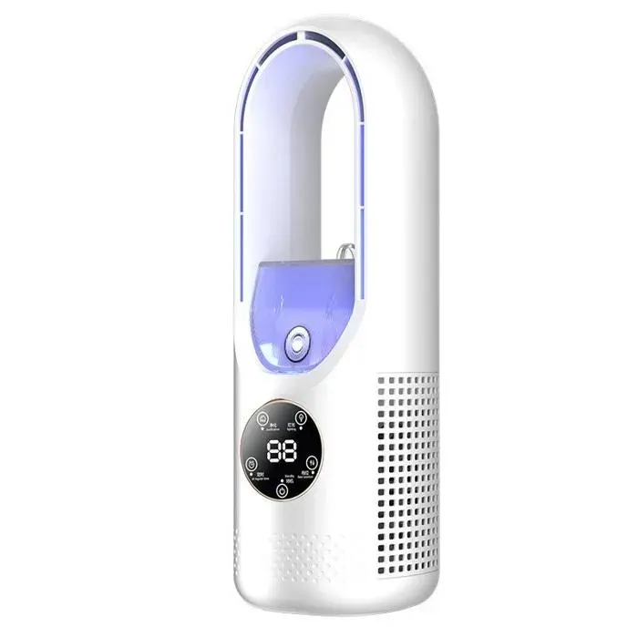 Ventilateur USB multifonction sans pale 6 vitesses ventilateur vertical sans pale avec affichage LED faible bruit (Blanc)