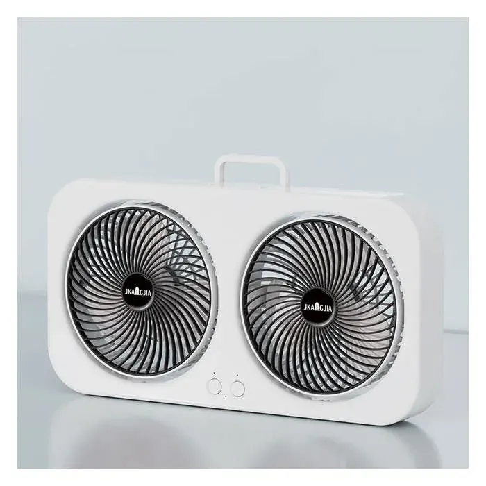 Ventilateur USB noir double tête 3 vitesses silencieux batterie 1800mAh crochet et support pour bureau maison extérieur cam