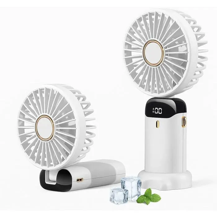 Ventilateur USB Portable 5 Vitesses Pliable 800mAh Blanc Bureau Main LED Silencieux