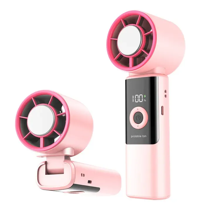Ventilateur USB portable mini à main turbo silencieux écran LED batterie 2000-4000mAh autonomie 6-8h Rose