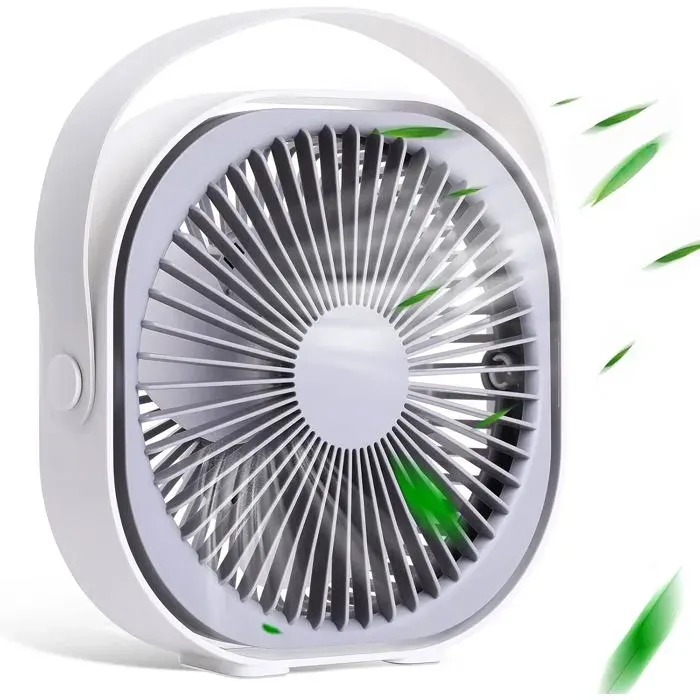 Ventilateur USB portable silencieux 4000 mAh 3 vitesses 19 x 19 cm pour table maison bureau et camping