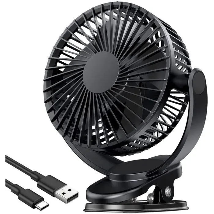 Ventilateur USB rechargeable - Unbrand - 5000 mAh - 3 vitesses - Rotation 360° - Ventilateur à pince