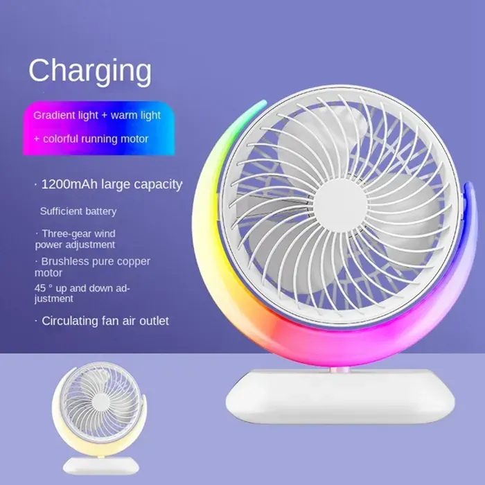 Ventilateur USB Rotatif de Bureau 3 Vitesses Veilleuse Mini Ventilateur Personnel pour Chambre à Coucher Bureau à Domicile
