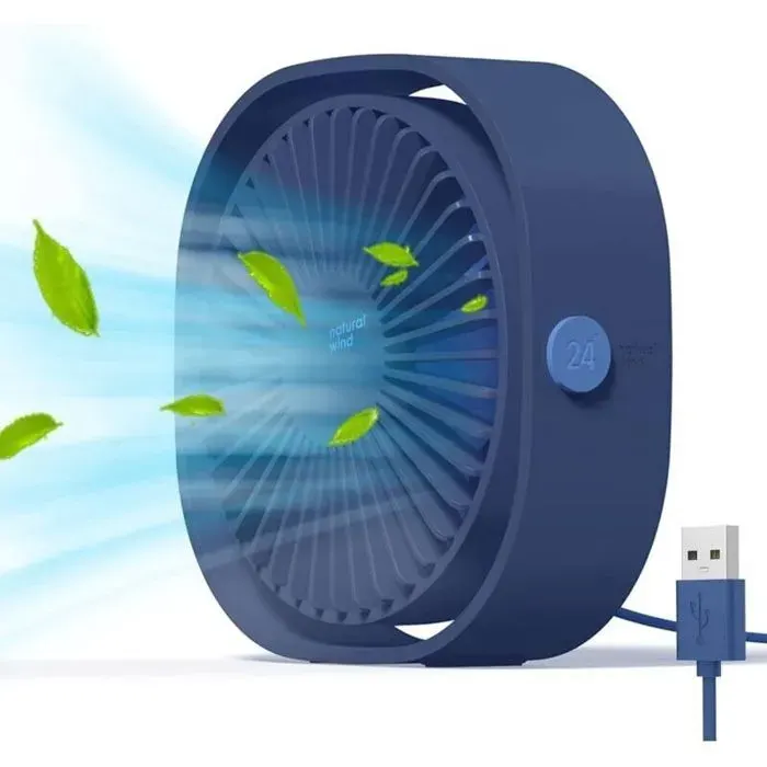 Ventilateur USB – Silencieux 3 vitesses angle 360° – Pour bureau et maison – Bleu