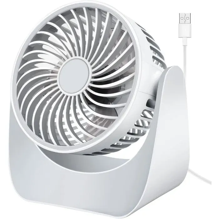 Ventilateur USB Silencieux Mini Ventilateur Bureau 3 Vitesses 360° Rotation Petit Ventilateur de Table (Blanc Pas de Batterie)