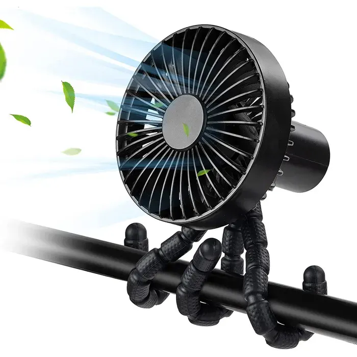 Ventilateur USB silencieux pour poussettes avec trépied réglable — coloris Noir