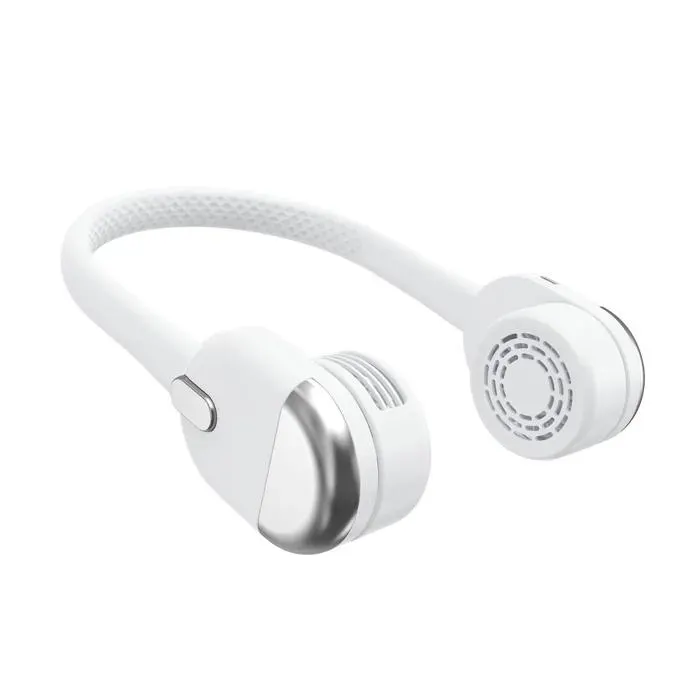 Ventilateur USB tour de cou sans pales portable silencieux rechargeable 3 vitesses écran numériquegrande autonomie 1800mAhWhite