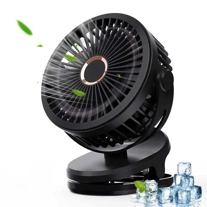Ventilateur USB5000mAh Ventilateur Portable Ventilateur de Table Mini Ventilateur Petit Ventilateur Rotation 720°Convient — coloris Noir