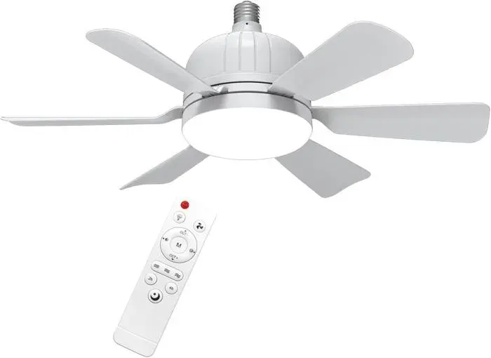 Ventilateur Ventilateur plafond E27 avec lumières et télécommande Idéal pour chambre cuisine 2400lm 46cm 6 feuilles 40W