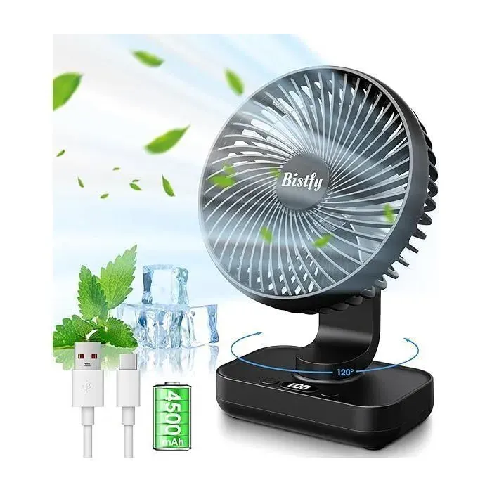 Ventilateurs Bureau Silencieux – 4500 mAh Rechargeable 2A 4 Vitesses Oscillation 120° Écran LED – pour Bureau Chambre Bébé