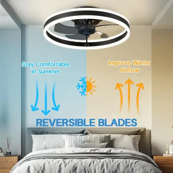 Ventilateurs de Plafond - 6 vitesses Fan Silencieux et LED lumière réglable - App/Télécommande - Minuterie - 5 pales feuilles — coloris Blanc