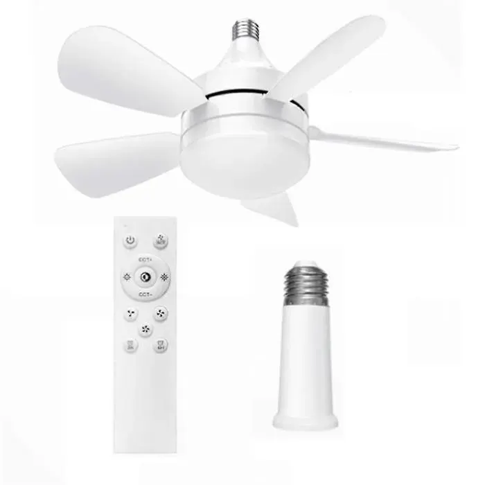 Ventilateurs de plafond à douille avec éclairage et télécommande - Éclairage pour ventilateur à douille avec ampoule LED à in-a154 — coloris Blanc