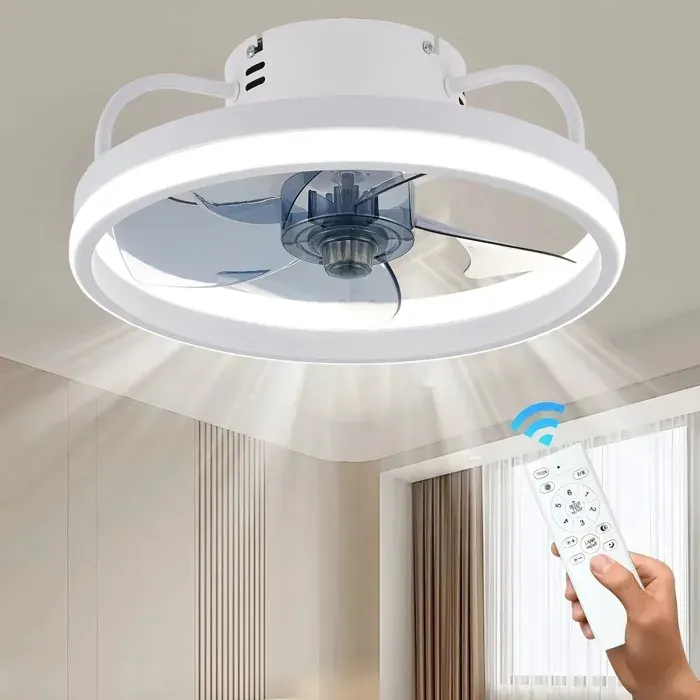 Ventilateurs de Plafond avec Lumière 50cm Ventilateurs de Plafond Silencieux Intelligents 6 Vitesses Luminosité Réglable pour Maison