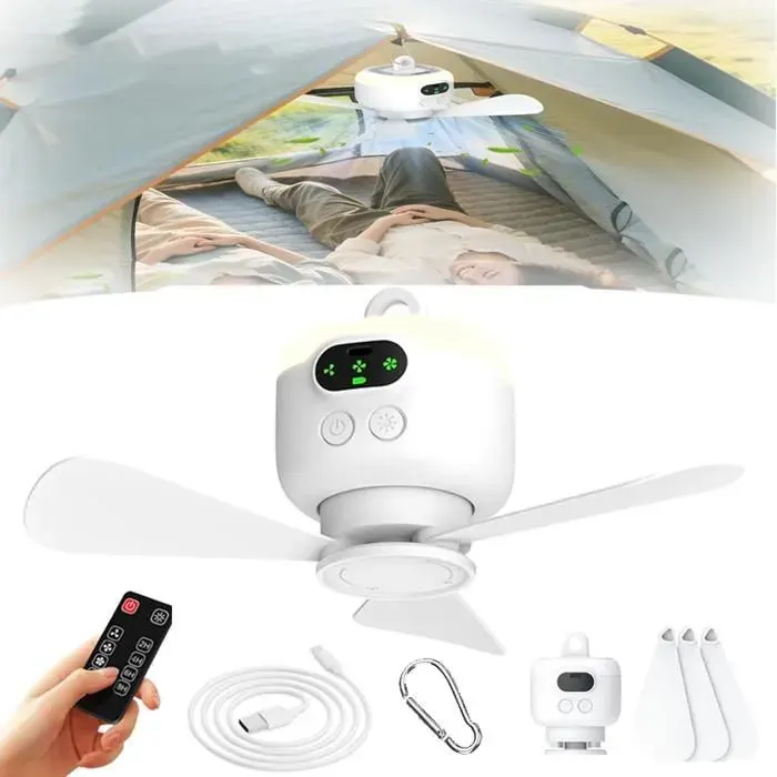Ventilateurs de plafond avec lumières et télécommande batterie externe intégrée de 8 000 mAh ventilateur de camping portable