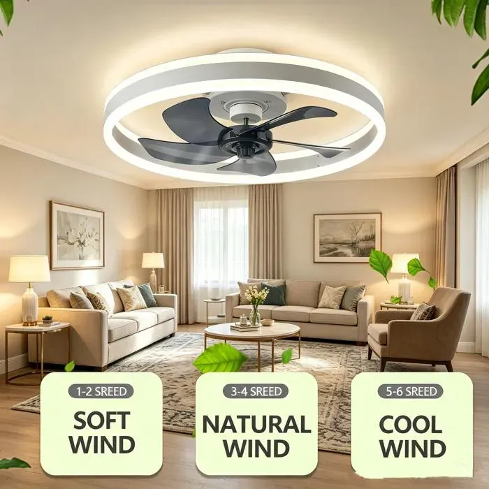 Ventilateurs de Plafond avec Lumières et Télécommande Ventilateur de Plafond à Intensité Variable 55 W 6 Vitesses Minuterie — coloris Blanc