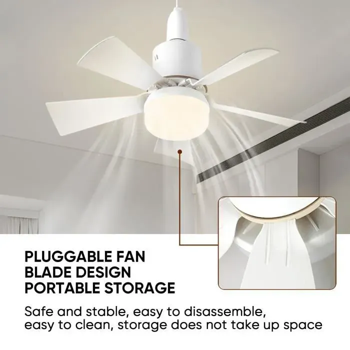 Ventilateurs de plafond avec télécommande - E27 - Réglable à 3 niveaux ventilateur silencieux de chambre - blanc