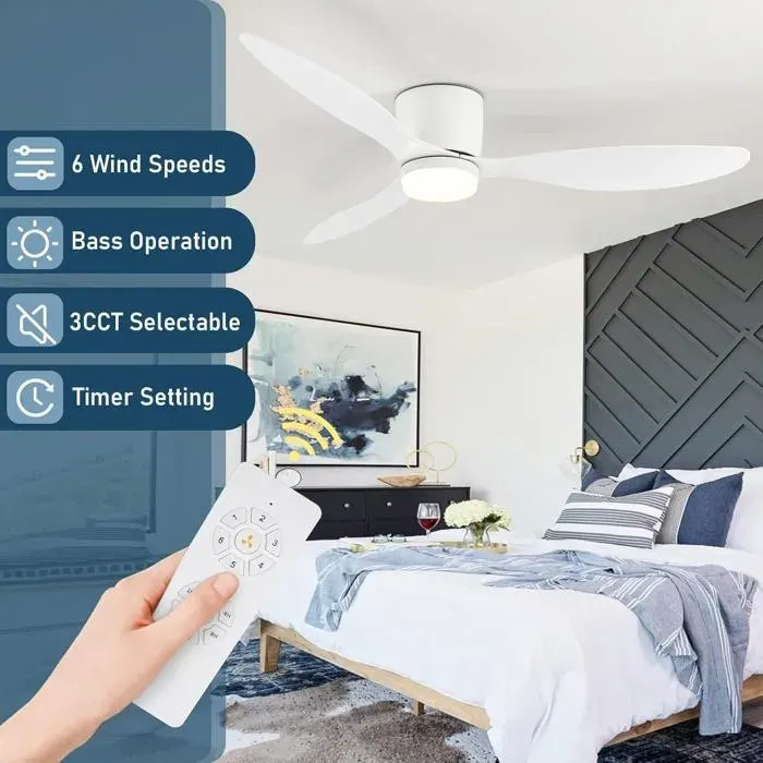 Ventilateurs de plafond de 106 cm avec lumières 3 pales noires chambre - Ventilateur dintérieur/extérieur à intensité variable