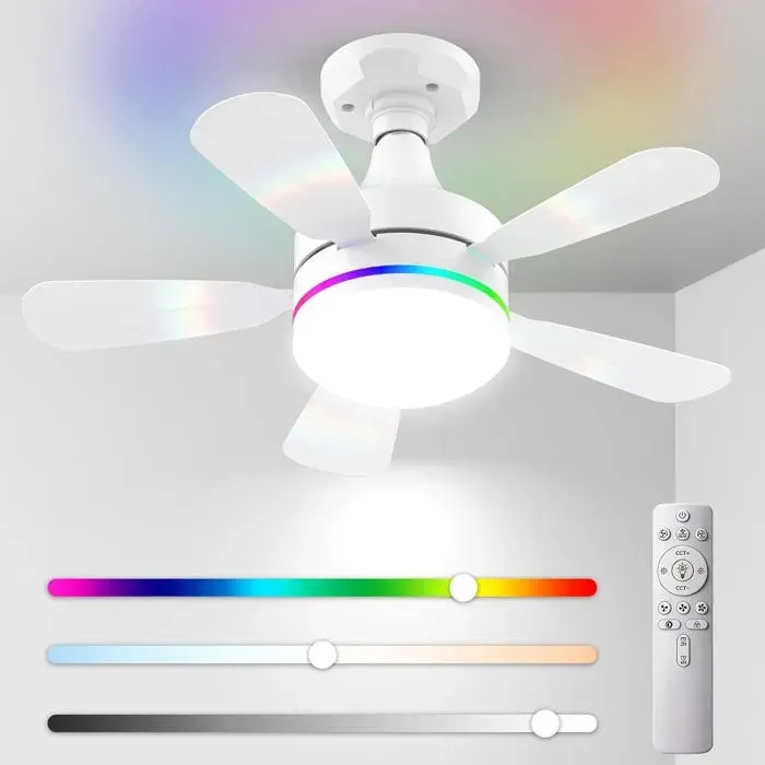 Ventilateurs de plafond modernes avec éclaira LED mini ventilateur avec douille à vis E26/E27 et cordon pour chambre salon cui