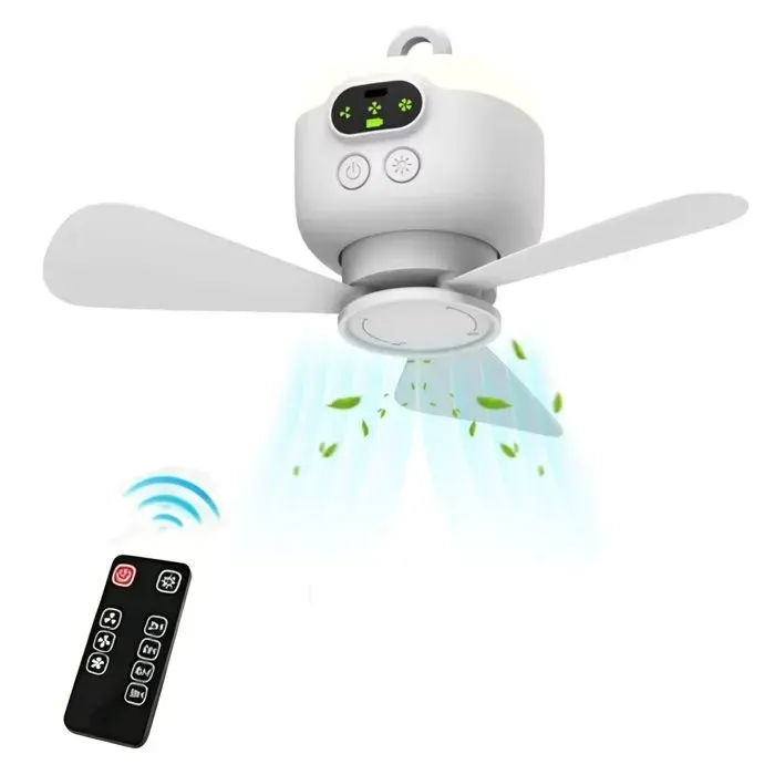 Ventilateurs de Plafond Portables avec Lumière 8000 mAh Rechargeable par USB 3 Vitesses Silencieux pour Camping Tentes Chambres